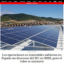 Las operaciones en renovables sufrieron en Espaa un descenso del 21% en 2022, pero el valor se mantuvo